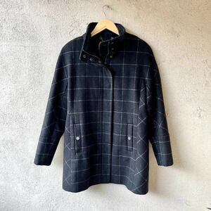 Lucky Brand Checkered Wool Blend Zip Front Coat Small